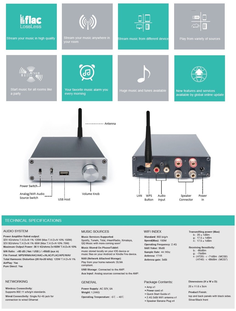 iEAST AM160 - Wireless Multi-Room Stereo Amplifier 2x80w 