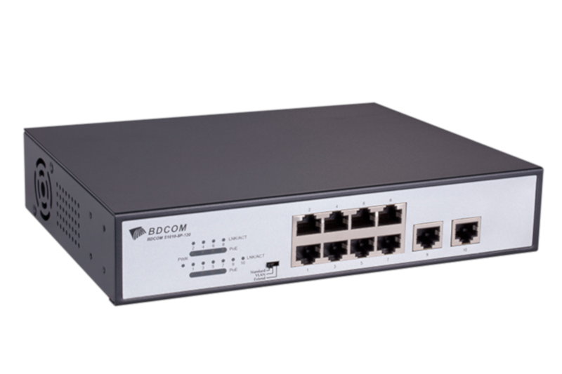 BDCOM S1010-8P-120 - Switch Fast Ethernet PoE 130W unmanaged with 8 RJ45 ports and 2 SFP