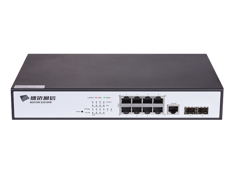 BDCOM S2510PB - Switch Gigabit PoE+ 150W Manageable L2 with 8 gigabit ports and 2 SFP