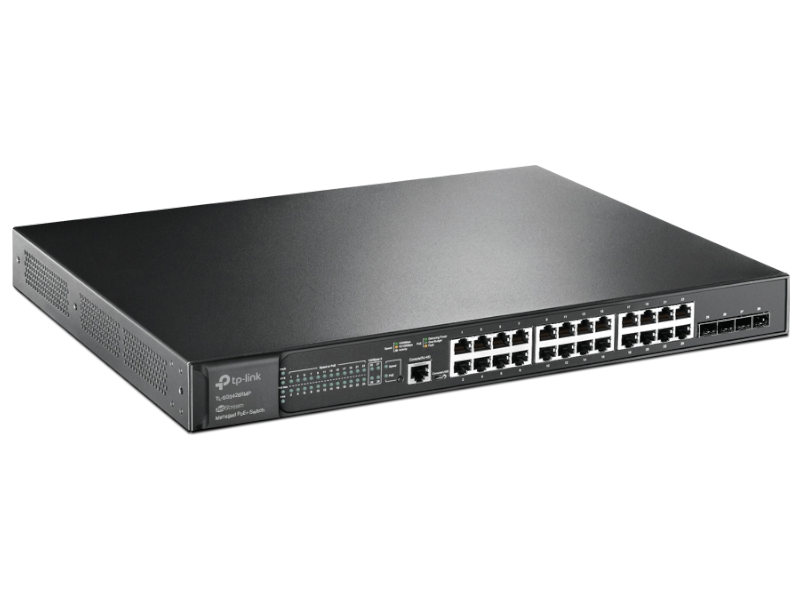 TP-Link TL-SG3428XMP - Switch administrado L2+ JetStream de 24 puertos Gigabit PoE+ y 4 puertos 10GE SFP+