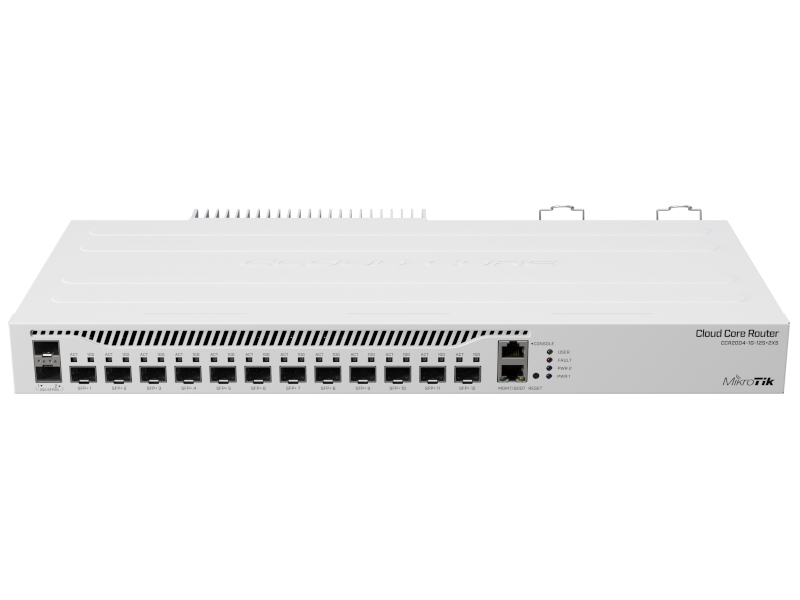 Mikrotik CCR2004-1G-12S+2XS - Cloud Core Router 1 núcleo alto rendimiento RouterOS L6 con 1 puerto Gigabit,12 slots SFP+ 10G y 2 slots XSFP28 25G